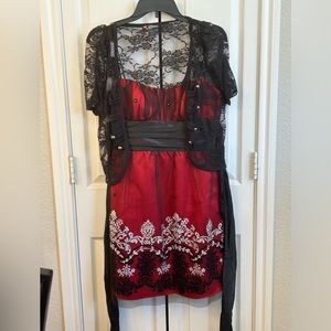 Red sparkly dress with cute lace over coat